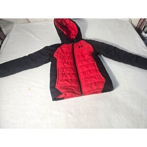 Under Armour Kids Hooded Puffer Jacket Red/Black Full Zip Insulated Sz 7